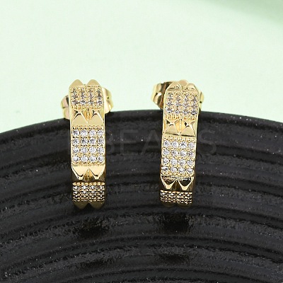 Brass Micro Pave Cubic Zirconia C-Shaped Stud Earrings EJEW-B153-11G-1