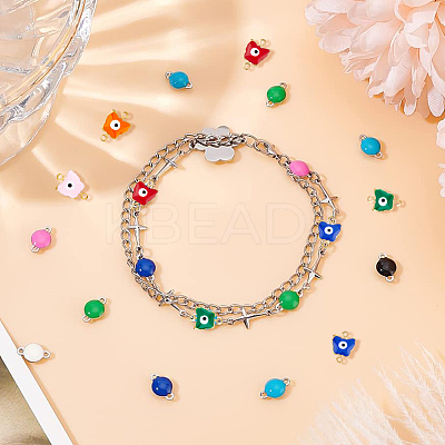50Pcs 5 Colors Evil Eye 304 Stainless Steel Enamel Connector Charms STAS-DC0013-22-1