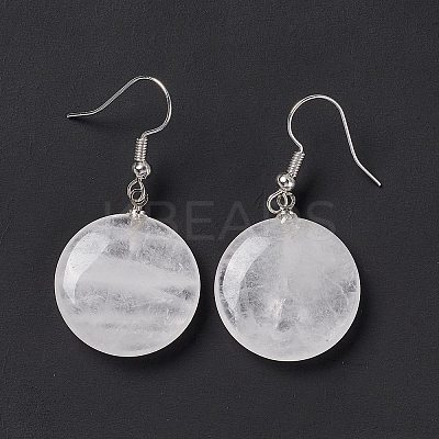 Natural Quartz Crystal Flat Round Dangle Earrings EJEW-D188-03P-02-1