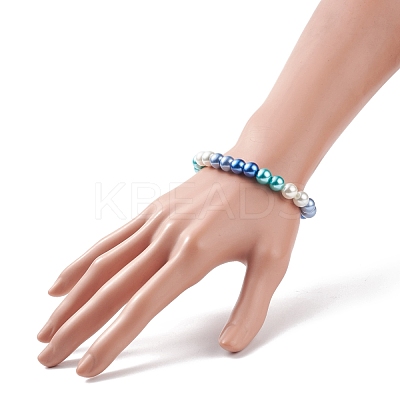 Glass Pearl Round Beaded Stretch Bracelet for Women BJEW-JB08532-1