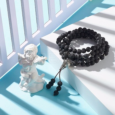 Natural Lava Rock & Cubic Zirconia Beaded Necklace NJEW-JN03760-1