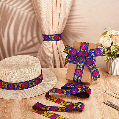 Ethnic Style Floral Pattern Embroidery Polyester Ribbons OCOR-WH0104-04A-1