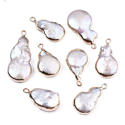 Electroplate Natural Baroque Pearl Keshi Pearl Pendants LS-PEAR-Q008-22G-1