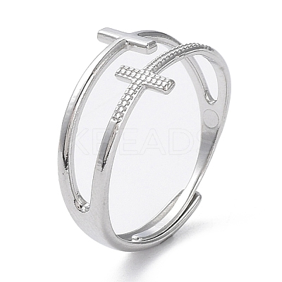 Non-Tarnish 304 Stainless Steel Hollow Cross Adjustable Rings LS-RJEW-D006-01P-1