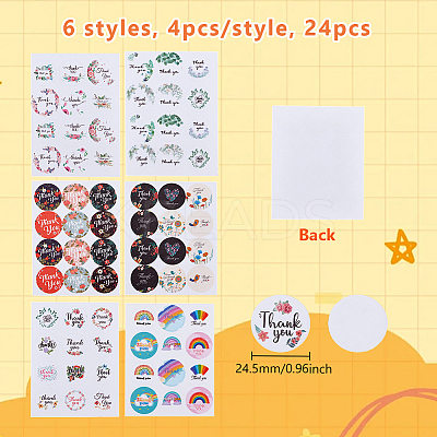 24Pcs 6 Styles Thank You Theme Round Paper Stickers DIY-GA0007-46-1
