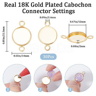 30Pcs 304 Stainless Steel Cabochon Connector Settings STAS-BBC0004-67B-G-1