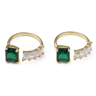 Cubic Zirconia Rectangle Open Cuff Ring RJEW-N035-123-1