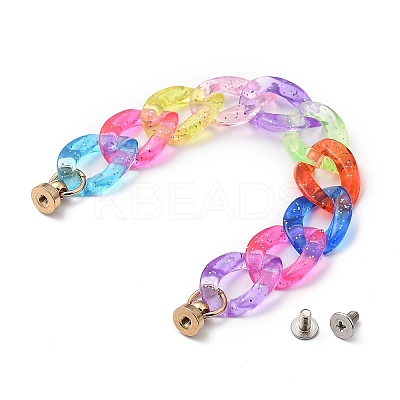 Transparent Glitter Powder Acrylic Curb Chain for DIY Keychains HJEW-JM00400-07-1