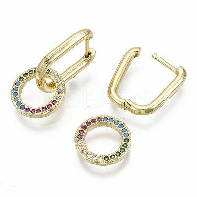 Brass Micro Pave Cubic Zirconia Dangle Huggie Hoop Earrings KK-R137-021B-NF-1