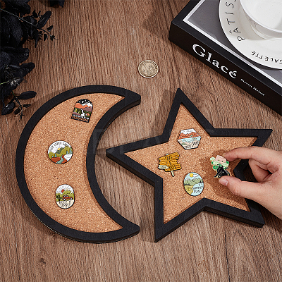 Moon Star Wall Mounted Brooch Jewelry Display Cork Tray AJEW-WH0060-20-1