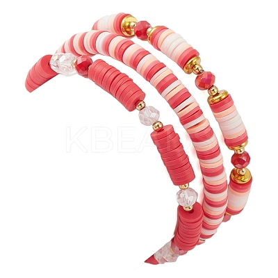3Pcs 3 Style Polymer Clay Heishi Surfer Stretch Bracelets Set BJEW-TA00317-1
