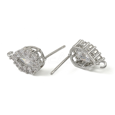Teardrop Brass Micro Pave Clear Cubic Zirconia Stud Earring Findings KK-C107-13P-1