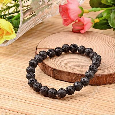Natural Lava Rock Round Beaded Stretch Bracelets BJEW-JB02263-1