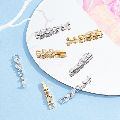 10Pcs 2 Colors Rack Plating Brass Clear Cubic Zirconia Watch Band Clasps KK-DC0001-43-1