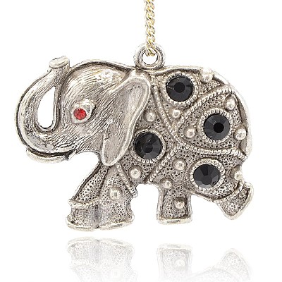 Antique Silver Alloy Rhinestone Elephant Pendants PALLOY-J204-02AS-1