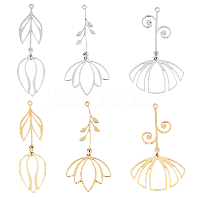 6Pcs 6 Styles 201 Stainless Steel Pendants STAS-FH0002-35-1