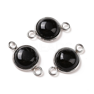 Natural Black Agate Connector Charms G-D059-01C-02-1