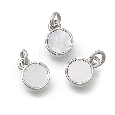 Brass & Natural Shell Flat Round Charms KK-D431-025A-02P-1