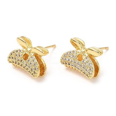 Rack Plating Brass Hair Clip Shape Stud Earrings with Cubic Zirconia EJEW-A103-03G-1