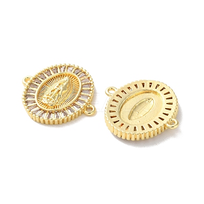 Rack Plating Brass Cubic Zirconia Virgin Mary Oval Connector Charms KK-C084-35A-G-1