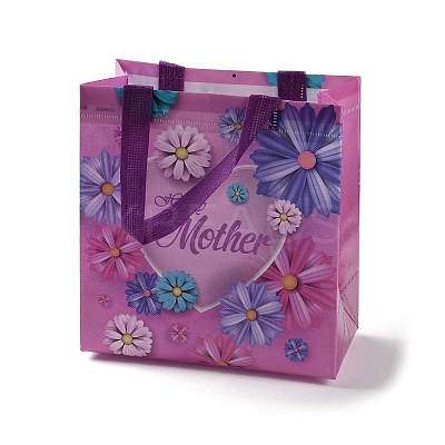 Mother's Day Theme Printed Flower Non-Woven Reusable Folding Gift Bags with Handle LS-ABAG-F009-C02-1