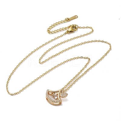 Brass Micro Pave Cubic Zirconia Ginkgo Leaf Pendant Necklaces NJEW-E106-01KCG-01-1
