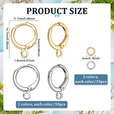 30 Pairs 2 Colors Brass Huggie Hoop Earring Findings KK-ME0003-68-1