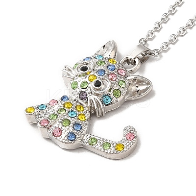 Alloy Rhinestone Cat Pandant Necklace with Cable Chains LS-NJEW-K248-01P-01-1
