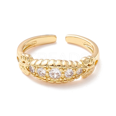 Cubic Zirconia Leaf Cuff Ring RJEW-P026-02G-1
