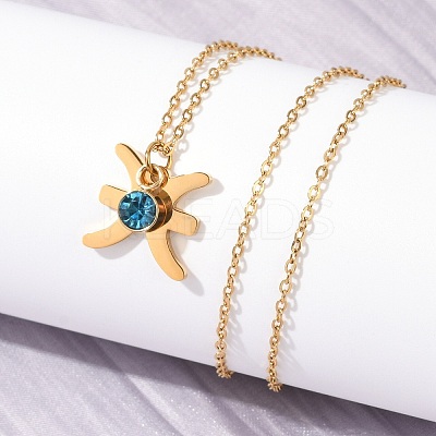 304 Stainless Steel Glass Drill Birth Stone Constellation Pendant Necklaces LS-STAS-D305-08G-L-1