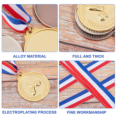 12Pcs 3 Colors Zinc Alloy Award Football Medal AJEW-GA0003-62-1