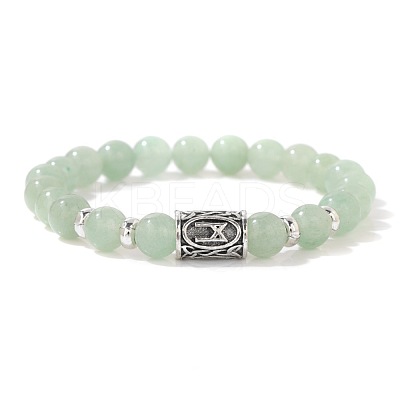 Alloy Nordic Viking Runes 8MM Natural Green Aventurine Round Beaded Stretch Bracelets KW3210-9-1