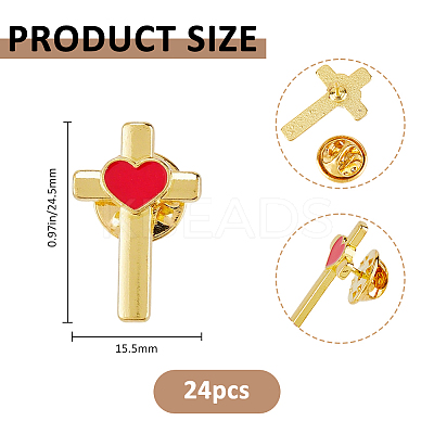 24Pcs Cross with Heart Alloy Enamel Lapel Pin Backs for Backpack Clothes JEWB-FG0001-59G-1