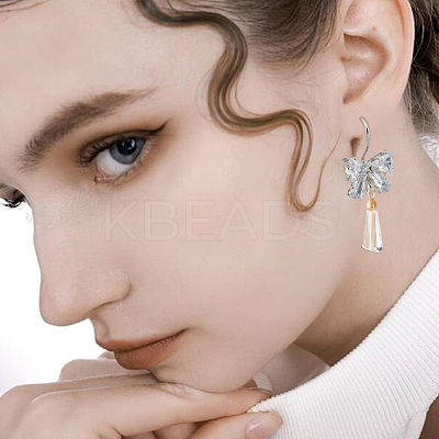 20Pcs Bowknot Brass Micro Pave Clear Cubic Zirconia Earring Hooks ZIRC-GO0001-02-1