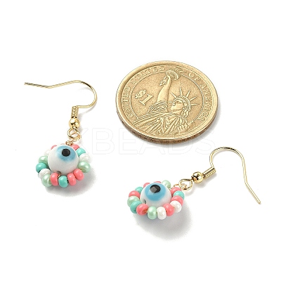 Glass Seed & Lampwork Evil Eye Dangle Earring EJEW-JE05294-1