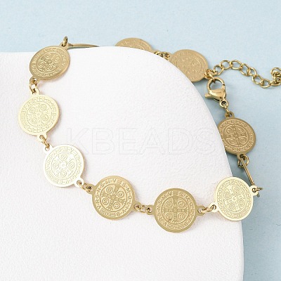 Religion 304 Stainless Steel Link Chain Bracelets for Women LS-BJEW-F524-01G-1
