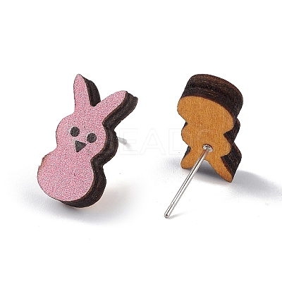 Natual Wood Easter Stud Earrings EJEW-C013-02F-1