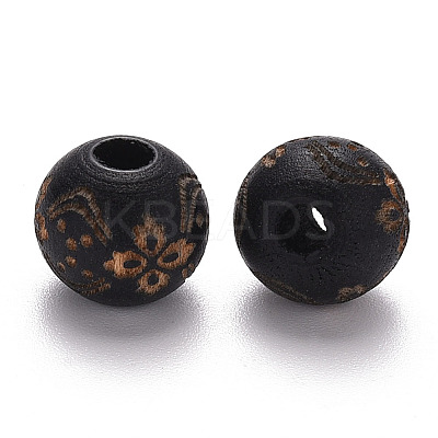 Painted Natural Wood Beads X-WOOD-N006-03A-10-1