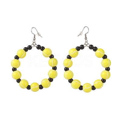 Sport Theme Acrylic Round Beaded Dangle Earrings EJEW-JE04978-1