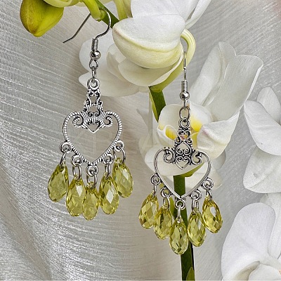 Vintage Heart with Teardrop Alloy Chandelier Earrings RJ4160-1