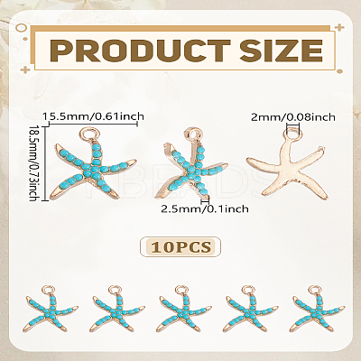 10Pcs Starfish Alloy Resin Pendants ALRI-LP0001-01-1