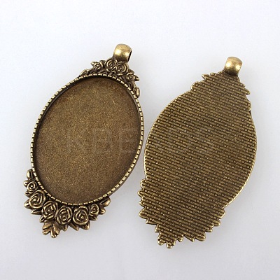 Vintage Tibetan Style Alloy Carved Rose Big Pendant Cabochon Settings X-TIBEP-M018-99AB-NF-1