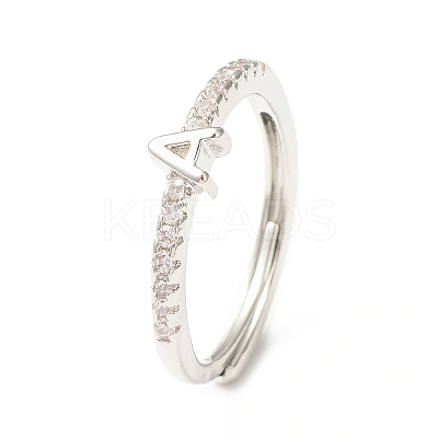 Clear Cubic Zirconia Initial Letter Adjustable Ring RJEW-C052-01P-A-1