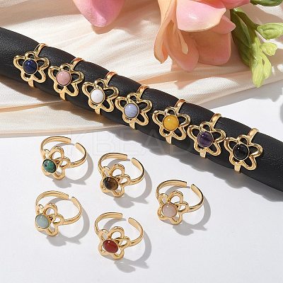 Round Natural Mixed Stone Finger Rings RJEW-C119-09G-1