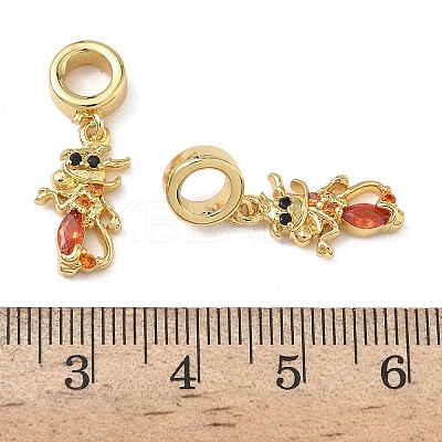 Brass Pave Dark Orange Cubic Zirconia European Dangle Charms KK-L257-24G-01-1