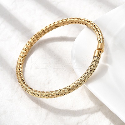 Braided 304 Stainless Steel Cuff Bangles for Women BJEW-A067-04G-1