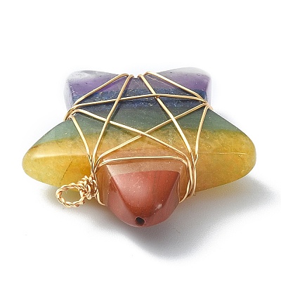 7 Chakra Gemstone Copper Wire Wrapped Pendants PALLOY-TA00050-01-1