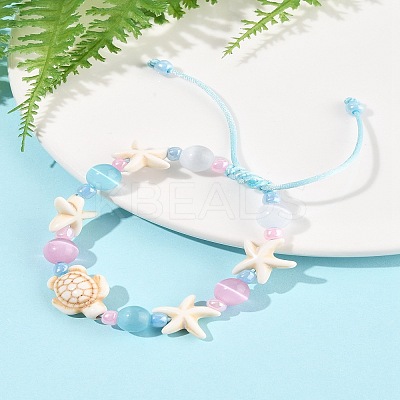 Synthetical Turquoise & Glass Beads Bracelets BJEW-FS00021-1