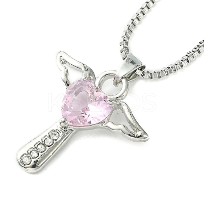 Cubic Zirconia Fairy with Heart Pendant Necklace with Box Chains LS-NJEW-C004-01D-1
