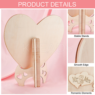 Heart Shape Wooden Guest Book Ornaments DJEW-WH0034-80-1